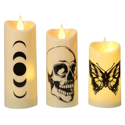 LED flameless halloween pillar candles 3-count