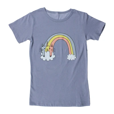 juniors caticorn rainbow graphic tee