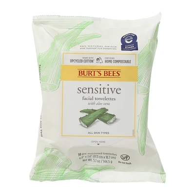 burt’s bees® sensitive facial towelettes with aloe vera 30-count