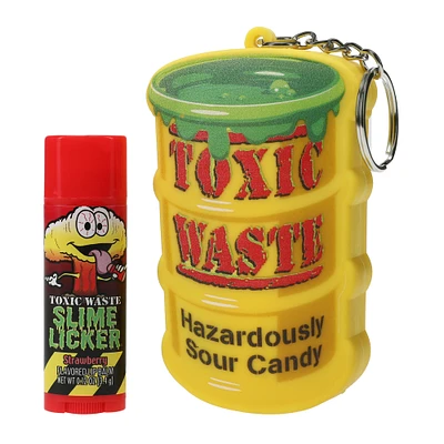 slime licker® toxic waste strawberry flavored lip balm & keychain