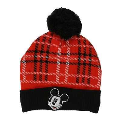 Mickey Mouse plaid pom beanie hat