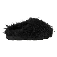 ladies black faux fur fuzzy slippers