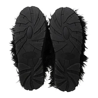 ladies black faux fur fuzzy slippers