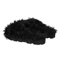 ladies black faux fur fuzzy slippers