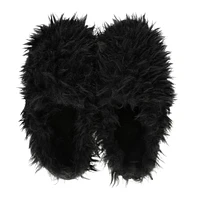 ladies black faux fur fuzzy slippers