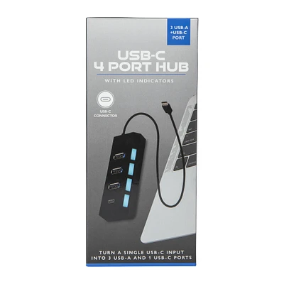 4-port charging hub, USB-A + USB-C