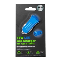 15W LED USB-C & USB-A dual car charger