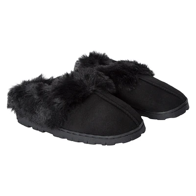 ladies brown microsuede faux fur slippers