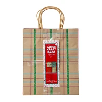 4-pack large holiday kraft gift bags 10in x 12in