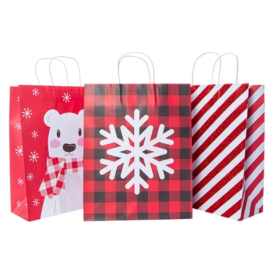 3-pack xl holiday kraft gift bags 12in x 15in
