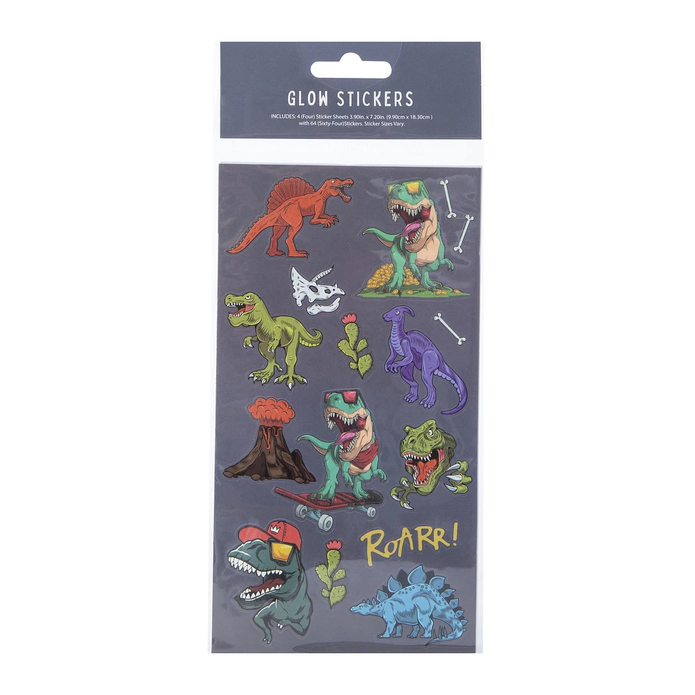 dinosaur glow stickers 64-count