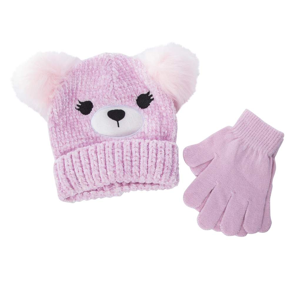 kid's chenille animal hat & gloves set