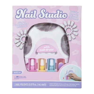 nail studio kit with dryer, press-on nails & polish