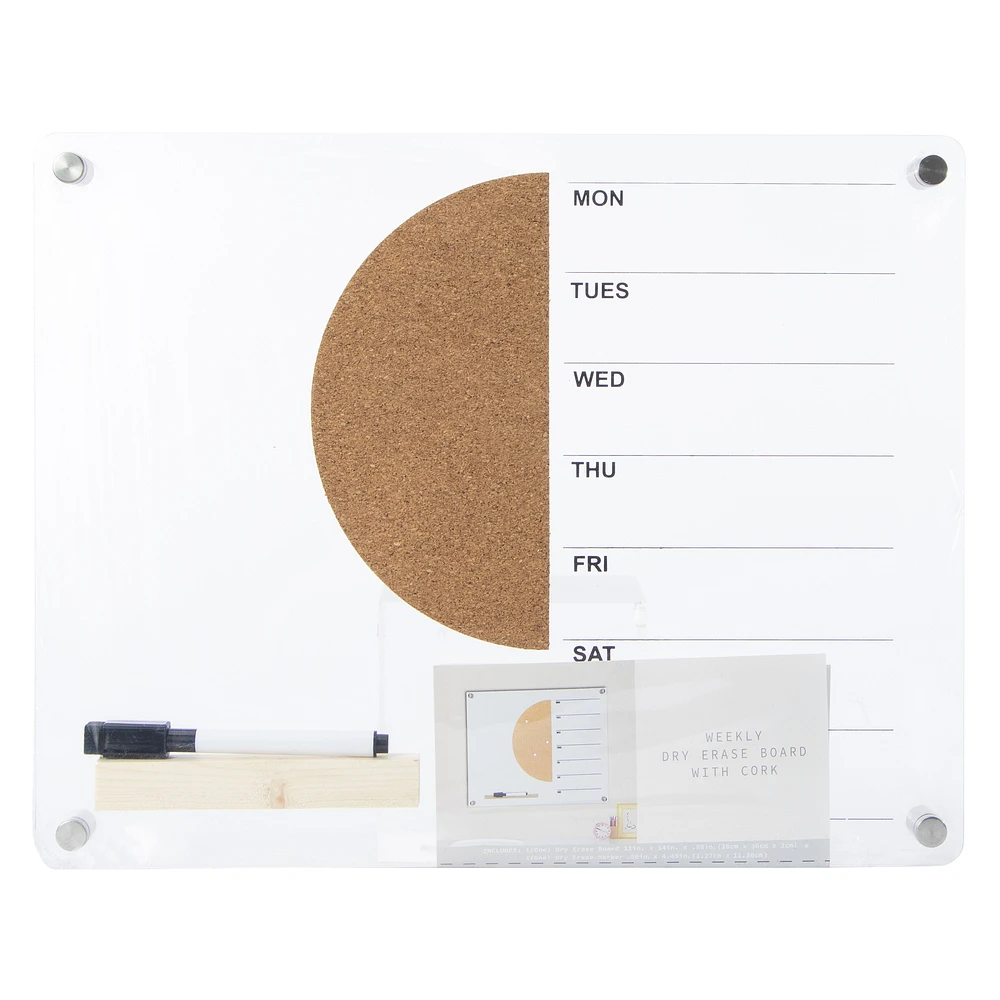 weekly dry erase board with cork 11in x 14in