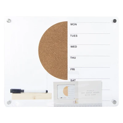 weekly dry erase board with cork 11in x 14in