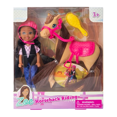 zoe horseback riding doll & toy horse set