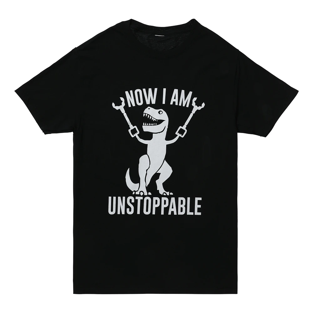 'now I am unstoppable' T-rex graphic tee