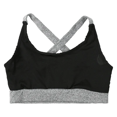 black & gray color block sports bra