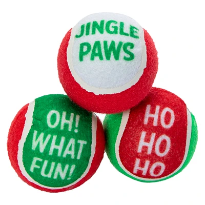 christmas tennis balls dog toys 3-count