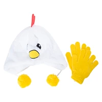 kid's beanie hat with ear flaps & matching gloves set