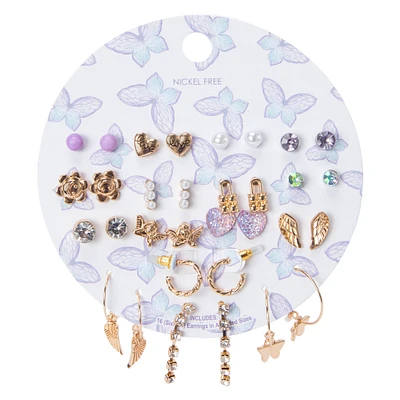 studs & dangly earrings set, 16 pairs