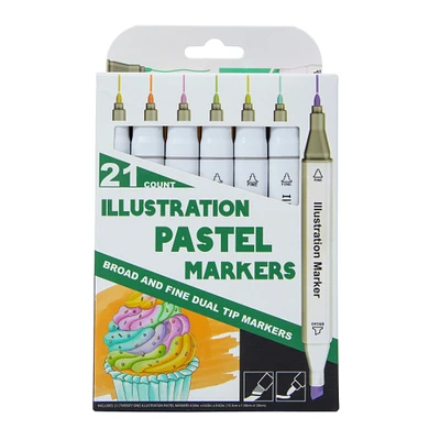 dual-tip illustration pastel markers 21-count