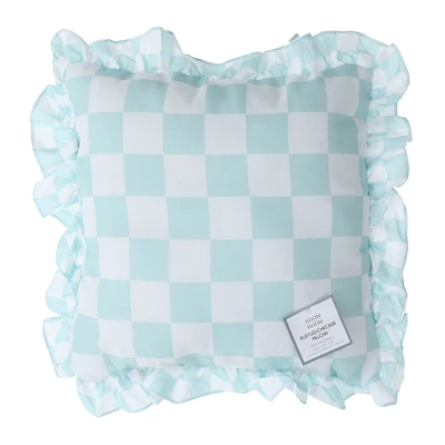 checkered ruffle edge throw pillow 16in x