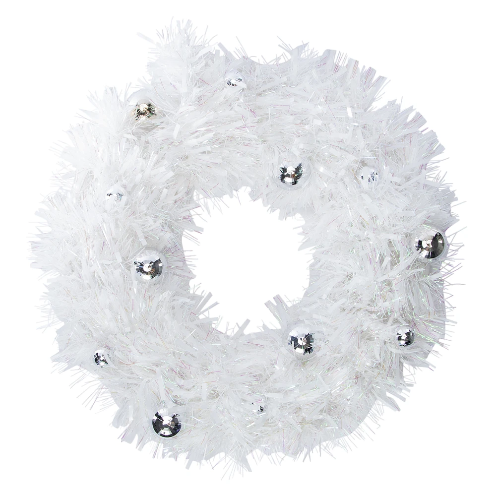 tinsel wreath with disco ball ornaments 21.25in