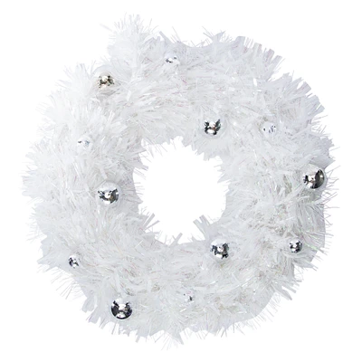 tinsel wreath with disco ball ornaments 21.25in