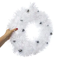 tinsel wreath with disco ball ornaments 21.25in