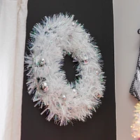 tinsel wreath with disco ball ornaments 21.25in