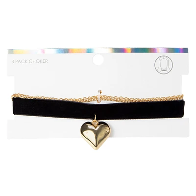 3-piece choker necklace set - gold heart