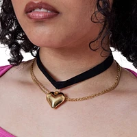 3-piece choker necklace set - gold heart