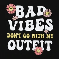 'bad vibes don't go with my outfit' graphic tee