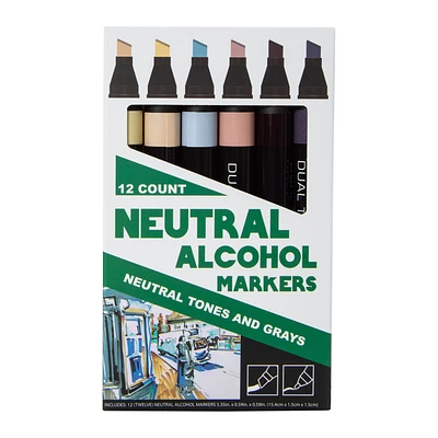 12 dual-tip alcohol ink markers - flesh tones & grays