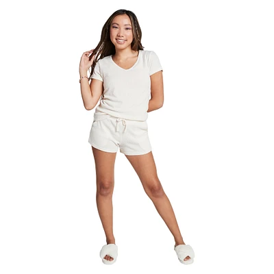 Juniors Cream Knit V-Neck Top