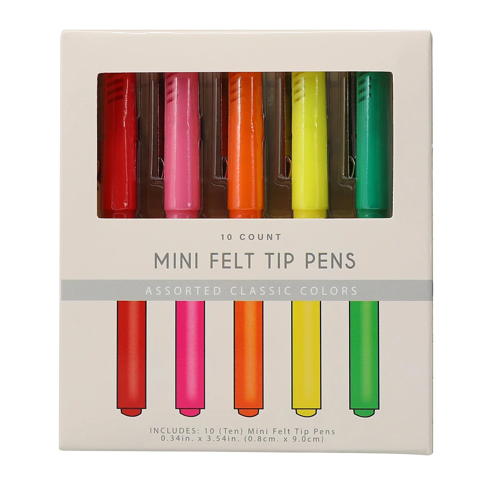 10-count mini felt tip pens, classic colors