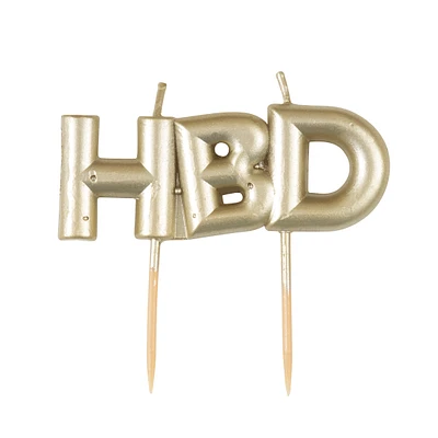 'hbd' gold letter candle