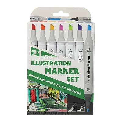 double-sided illustration markers 21-pack