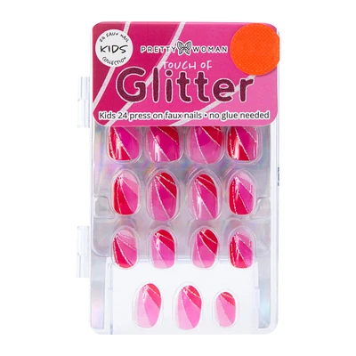 Pretty Woman Touch Of Glitter Kids Press On Faux Nails 24-Piece Set