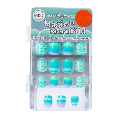 Pretty Woman Magical Mermaid Kids Press On Faux Nails 24-Piece Set