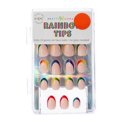 Pretty Woman Kid's Press On Faux Nails 24-Count - Rainbow Tips