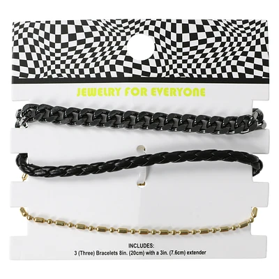 Black & Gold Chain Bracelet 3-Piece Set