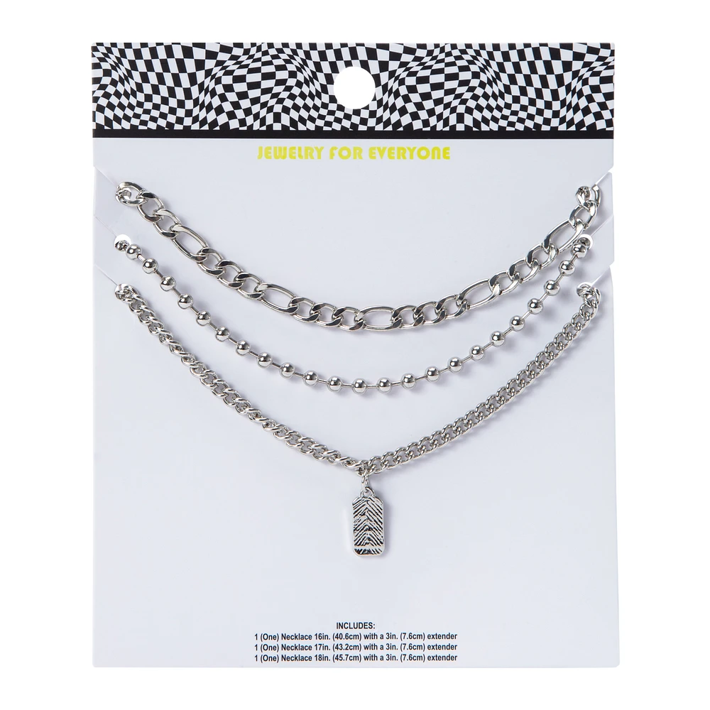 Silver Chain Layered Necklaces 3-Count