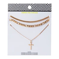 Gold Chain Cross Layered Necklaces 3-Count