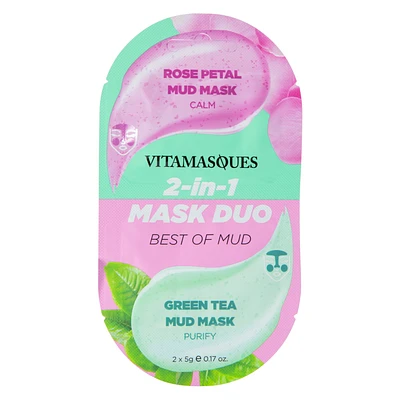 Vitamasques 2-in-1 Rose Petal Mud & Green Tea Mud Mask Duo