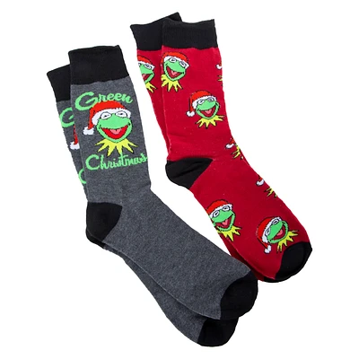 The Muppets Mens Kermit Christmas Crew Socks 2-Pack