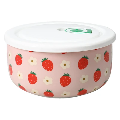 Strawberry Ceramic Bowl With Vented Lid