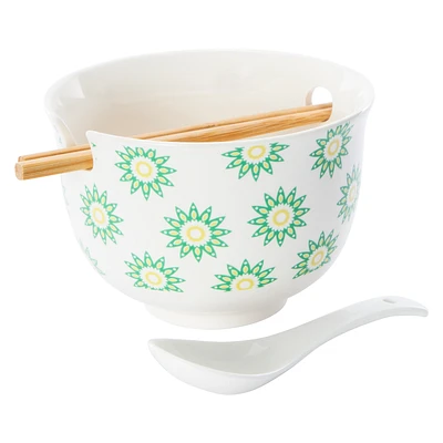 Ceramic Noodle Bowl with Chopsticks & Spoon