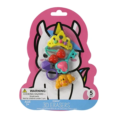 Premiere® Unicorn 3D Erasers 5-Pack